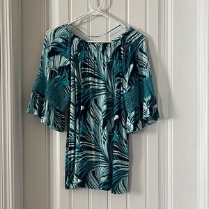 Teal Leaf Print Women's Blouse